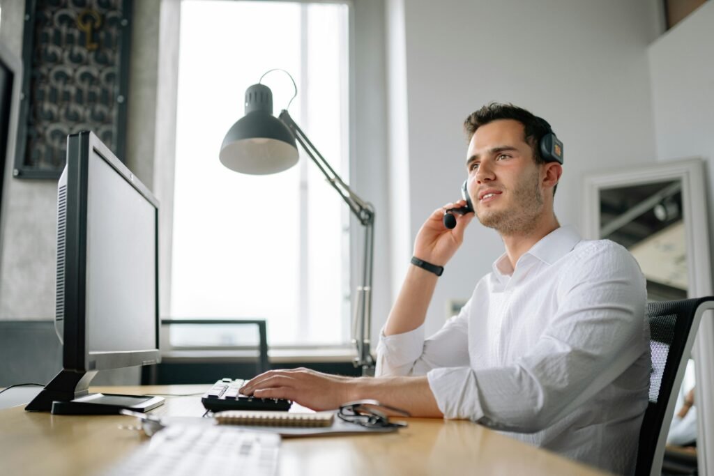 A Man Working in a Call Center